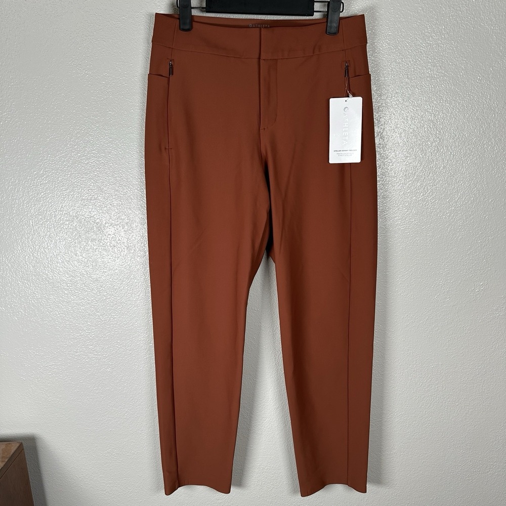 NEW Athleta‎ Stellar Skinny Trousers Womens 6 Slim Work Pants Red Brown Pockets